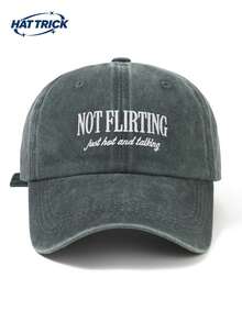1pc Unisex Vintage Soft Top Distressed Baseball Cap, NOT-FLIRTING Embroidered Personalized Duck Bill Hat, Sun Protection Breathable Adjustable Brim, Versatile Trucker Dad Hat, Essential For Daily Commute, Street, Outdoor Sports, Hiking, Camping - A - View 15