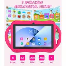 1pc/Children Electronic Learning Toy/4GB RAM + 64GB Storage/7 Inch Tablet/Quad-Core 1.3GHz Processor/Android 13 System/1280x800 IPS High Definition Resolution Screen/2MP + 5MP Dual Camera/4000mAh Large Capacity Battery/Support WiFi Games/Made Of ABS Plastic + Silicone Material Tablet (Includes: Packaging Box/Data Cable/Instruction Manual/OTG Adapter/SIM Card Pin) - Multicolor - View 4