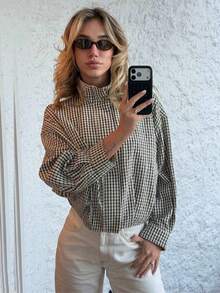 Camellia Spring/Summer New European And American Fashion Minimalist Stand Collar Long Sleeve Plaid Jacket - Lattice - View 6