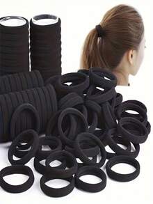 200/100/50/20 Stück schwarze nahtlose Nylon-Haargummis, hohe Elastizität, nicht schädigend, dick und weich, Ponytail-Haarbänder, geeignet für Frauen, Teenager und Erwachsene, für dickes, lockiges oder glattes Haar, starke hoch elastische Haargummis für Fitness, Sport, Yoga, Laufen, rutschfeste Haaraccessoires - Schwarz - Übersicht 5