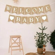 1set-Unisex-Neutral Gift Party Decor, Suitable For Boys Or Girls Set, Rustic Burlap Welcome Banner - One Size Fits All - View 5