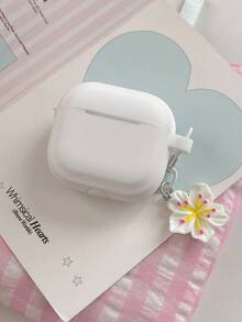 1件純色矽膠一體式保護套，適用於AirPods 4、Apple耳機、Pro 2、3、3、2，柔軟保護殼附3D櫻花吊飾，適合作為生日禮物 - 白色 - 查看 8