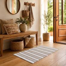KIWI MOBLEKIT | Baumwollteppich 60x90 cm, Beige und Weiß mit geometrischem Muster, Wohn- und Schlafzimmerteppich, weicher Stoff aus 100 % Baumwolle, OEKO-TEX Standard 100 zertifiziert, nordischer Stil - Beige / Weiß op1 - Übersicht 5