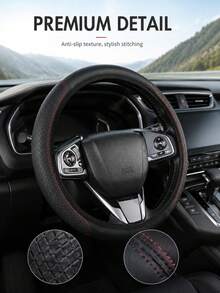 1 PU Leather 3D Comfortable Non-Slip Textured Car Steering Wheel Cover, Unlined, Stylish Car Interior Accessory, Suitable For Sedans, SUVs, And Trucks; Ideal For Daily Driving, Summer Heat Protection, And All-Season Interior Decoration - A - View 7