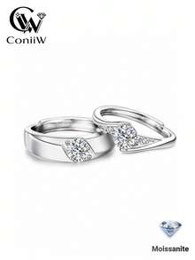 ConiiW Sepasang cincin perak sterling 925 berkualitas tinggi dengan moissanite 0,5 karat, cocok untuk kencan sehari-hari, acara formal, dan pertunangan. - Perak - View 2
