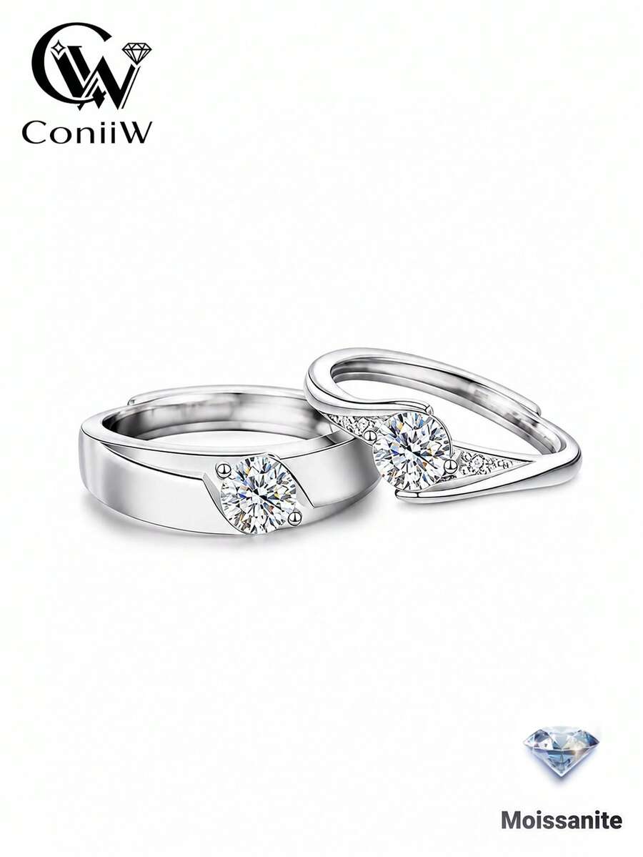 ConiiW Sepasang cincin perak sterling 925 berkualitas tinggi dengan moissanite 0,5 karat, cocok untuk kencan sehari-hari, acara formal, dan pertunangan.