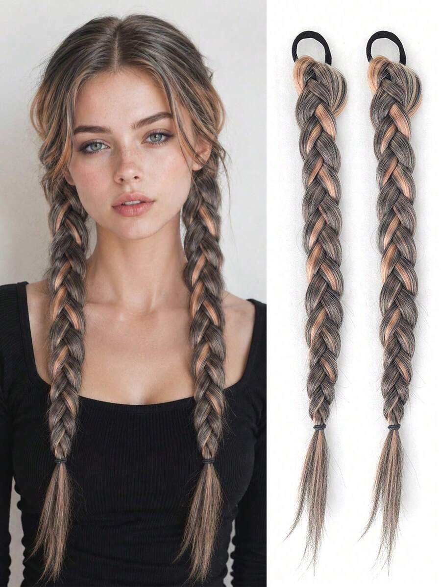Synthetic Braided Wig, American High-Gloss Ponytail, Dopamine Braided Hair, Add Volume, Colorful Hairband Braided Wig - Multicolor - View 1