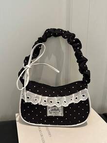 Niche 波點女款 2026 新款時尚百搭單肩腋下包 精緻手提小托特包 - 黑色 - 查看 8