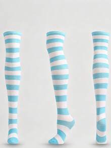 6/1 Pair Women's Striped Multicolor Cute Casual JK School Style Over-The-Knee Long Socks - Multicolor - View 10