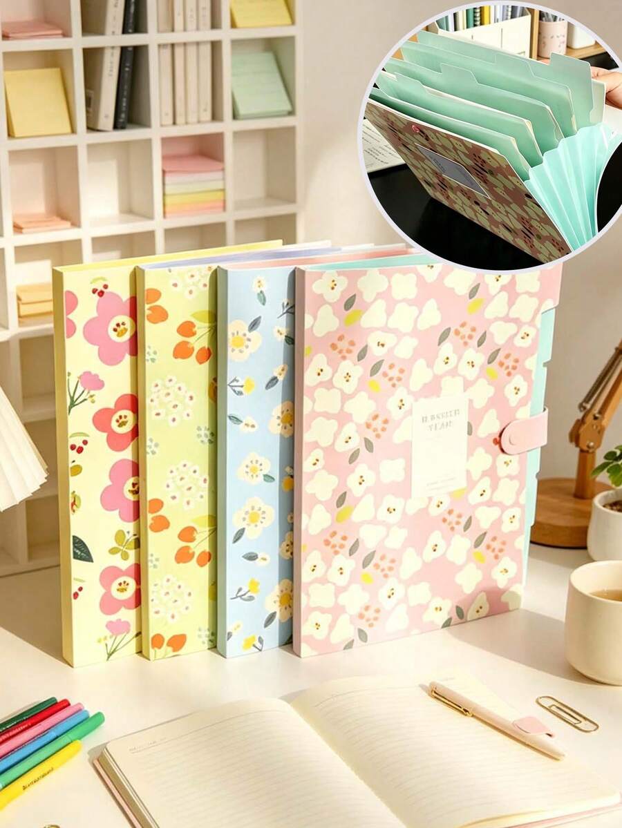 5/1pc Minimalist Floral Expanding File Folder Portable Folder Bag Document Organizer For College Students Workers, Durable Multi-Pocket A4 Paper Holder To Keep Worksheets Receipt Daily Office Supplies For Back To School Study School Supplies