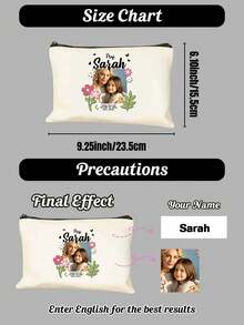 Custom Photo Canvas Zipper Pouch Personalized Teacher Name Floral Butterfly Frame Makeup Bag, Custom Upload Picture Teacher Appreciation Gift With Daisy Border, Stationery Cosmetic Storage Bag For Teacher's Day Back To School Daily Carry Organizer - Multicolor - View 2