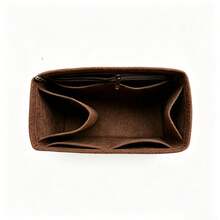 Organizador de bolso forrado de fieltro, bolsa de maquillaje con múltiples bolsillos, forro interior de bolso portátil - Marrón - Ver 4