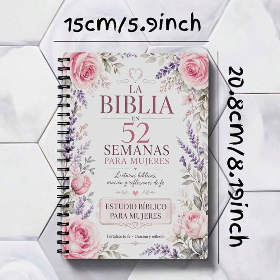 52-Week Spanish Bible Study Guide For Women - Weekly Christian Learning Journal, Floral Cover Design, Portable Scripture Planning Notebook, Suitable For Daily Devotion, Gift, Office Supplies And Spanish - A - View 1