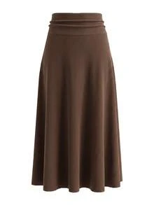 Women's Solid Color Ruched Waist Casual Commute Skirt - Brown - View 7