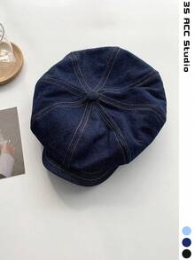 Large Head Circumference Vintage Oversized Octagonal Beret, Spring/Summer Thin Cloud Newsboy Cap, Couple Blue Retro Washed Face-Slimming Duck Bill Painter Hat, Outdoor Sun Protection Hat For Travel And Outfit - Multicolor - View 11