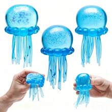 1 pieza Juguete antiestrés de medusa transparente con tema submarino de rebote lento, TPR elástico suave y transparente para alivio del estrés, decoración de escritorio, mini gadget de relajación para oficina, regalo para fans de conciertos, accesorio a juego para escritorio con fotocarta - Multicolor - Ver 1
