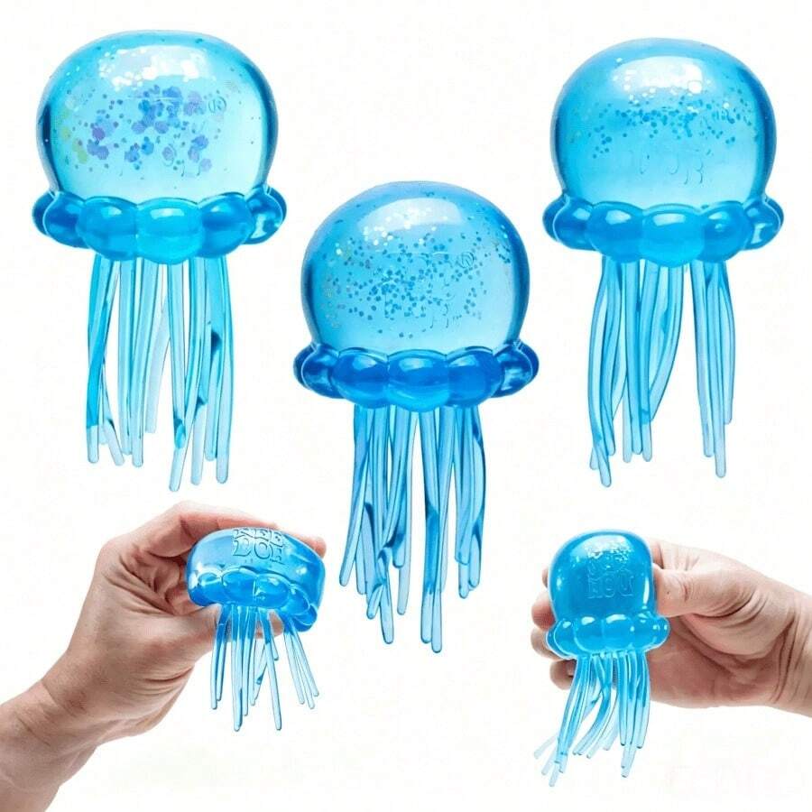 1 pieza Juguete antiestrés de medusa transparente con tema submarino de rebote lento, TPR elástico suave y transparente para alivio del estrés, decoración de escritorio, mini gadget de relajación para oficina, regalo para fans de conciertos, accesorio a juego para escritorio con fotocarta - Multicolor - Ver 1