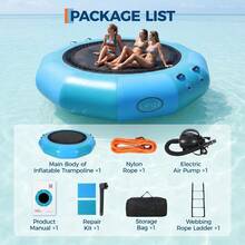 10x10 FT Heavy Duty Inflatable Water Trampoline with Double Elastic Ropes, Electric Pump and Rope Ladder, Floating Bouncer for Adults and Kids, Perfect for Pool, Lake and Calm Sea - Azul - Ver 3