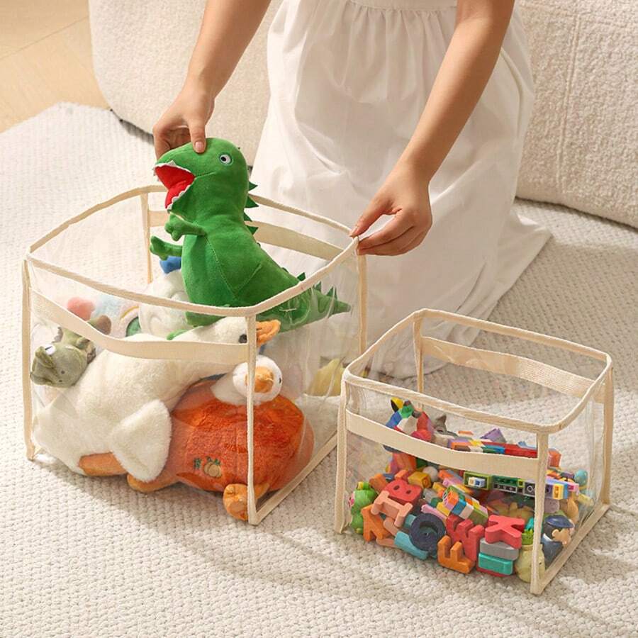 Transparent PVC Children's Storage Bucket, Book Organizer, Snack Storage Bag, Home Visible Storage Basket