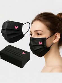 40pcs Cute Pink Heart Print Face Masks - Elastic Breathable Masks, Suitable For Women And Teens, Washable, Fashionable Daily Accessory, Fun Design, Comfortable To Wear, Valentine's Day Outfit - Multicolor - View 1