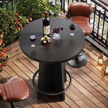 Tribesigns 37.4'' Tall Round Bar Table, Wooden Bistro Pub Table With Base And Metal Ring Footrest, Cocktail Desk For Coffee House, Kitchen Dining, Easy To Assemble, Brown And Black (Chairs Not Included) - Black - View 4