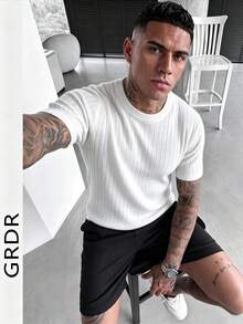 GRDR 男士夏季圓領純色短袖針織毛衣，適合夏季外出，時尚必備 - 白色 - 查看 4