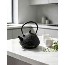 1pc Handmade Textured Cast Iron Teapot, Japanese Style Textured Cast Iron Teapot, Suitable For Outdoor Tea Mats And Indoor Tea Rooms. - Black - View 9