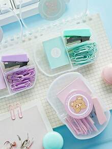 1pc Portable Mini Stapler, Macaron Color Series Binding Machine, Metal Stapler With Staples, Stationery Paper Binding Machine Set, First Day Of School - Multicolor - View 3