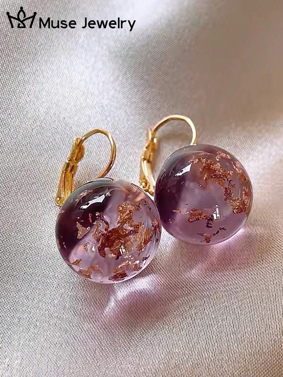 1 Pair Fashionable Gentle Artificial Glass Ball Hoop Earrings Suitable For Women's Daily And Party Wear