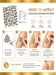 1pc Y2K Gold Foil Leopard Print Tattoo Sticker, Vintage Leopard Pattern, Music Festival Party Hot Girl Skin Atmosphere Decoration Sticker - Multicolor - View 5