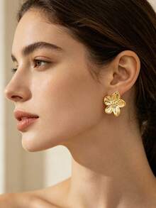 6 Pairs CCB Gold Ocean Style Earrings Set, Including Flower, Starfish, Shell Designs, Lightweight Stackable Jewelry, Suitable For Women's Beach Outfits, Daily Wear, Parties And Holiday Gifts - Gold - View 4