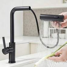 Matte Black Pull-Out Kitchen Faucet, Stainless Steel High Arc Single Handle Sink Tap, 3-Mode Switchable Pull-Out Spray Head, Rust-Resistant Black Coated Sink Faucet, Single Hole Easy Installation Kitchen & Bathroom Hardware, Modern Minimalist Home Decor Kitchen Renovation Hardware, Practical Housewarming Kitchen Gift - Multicolor - View 2