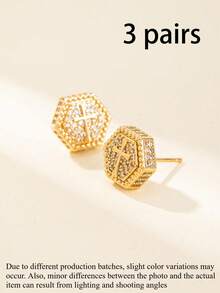 1 Pair Fashionable Minimalist Men's Copper Cross Stud Earrings, Suitable For Daily Wear And Gift For Family And Friends - Multicolor - View 12