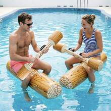4pcs Wood Grain Inflatable Battle Game Sticks, Adult Water Combat Floating Raft, Pool Interactive Hitting Toy, Water Floating Seat Ring, Inflatable Water Play Toy - Ginger - View 1
