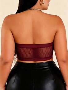 EssElegance Plus Size Strapless Push-Up Bra, Wire-Free Anti-Slip Front Closure Seamless Bandeau Bra, Comfortable Everyday Style - Burgundy - View 4