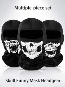 1/3/5pcs Set Black Breathable Full Face Mask, UV Protection, Punk Skull Print Balaclava, Suitable For Cycling, Skiing And Other Outdoor Sports - Multicolor - View 4