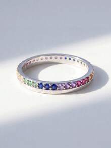 1 pieza Anillo de plata de ley 925 con strass de colores, incrustado de diamantes, accesorio de uso diario y fiesta para mujer, anillo de alta calidad - Estilo 2 - Ver 4