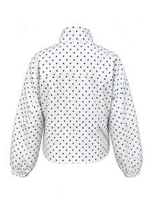 Commute Store-Visit Date Versatile Casual Polka Dot Stand Collar Long Sleeve Jacket - White - View 4