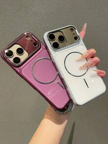 奢華亮片相機保護支架磁吸手機殼，相容 iPhone 17 Pro Max 17 Pro 17 16 Pro Max 16 Pro 16 15 Pro Max 15 Pro 15 14 Pro Max 14 Pro 14 13 Pro Max 13 Pro 13，支援無線充電，防摔鏡頭保護後蓋 - 酒紅色 - 查看 5