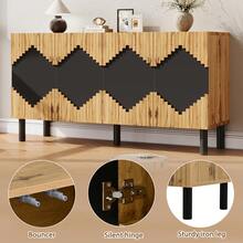 Modern Sideboard With 2 Doors - Shelf Unit With Drawers - Ribbed Pattern - Wood And Black - - Black and Natural - View 9