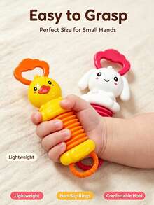 Soft Silicone Cartoon Duck Rabbit Accordion Baby Rattle Teether Toy, Stretchable And Foldable Sensory Musical Crib Toy With Crisp Bell Sound, Hand-Grip Chewable For Teething Relief, Montessori Early Education Fine Motor Skill Training Calming Soothing Toy, Lightweight Portable Travel And Tummy Time Play Toy, Ideal Gender-Neutral Baby Shower Registry Gift For Newborns, Toddlers, Boys And Girls Up To 18 Months - Multicolor - View 5