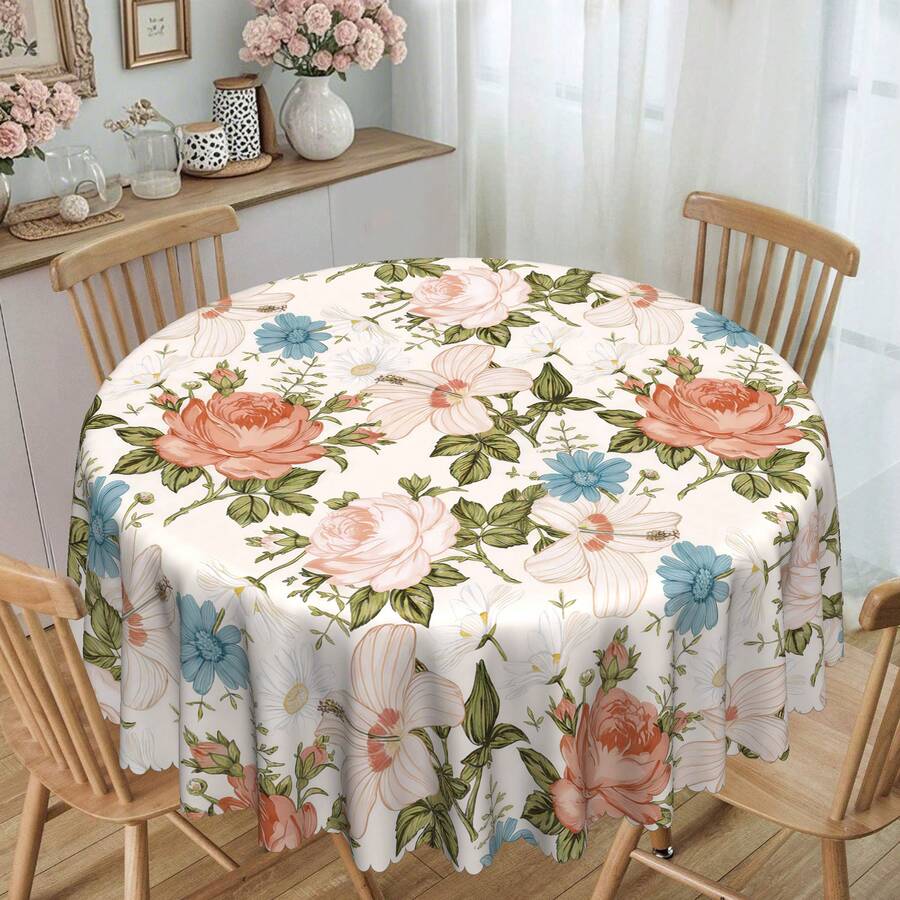 1 Stück Tischdecke mit Blumenmotiv, ländliches Blumendesign, Frühlings- und Sommerdekoration, frisches französisches Blumendesign Tischdecke, Sommer Vintage Muster Tischdecke, Polyester rund/rechteckig Tischdecke, Innen- und Außenbereich Esszimmertisch Dekoration, ideale Wahl für tägliche und Feiertags-Heimdekoration - Verschiedenfarbig - Übersicht 1