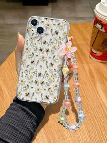 1 pieza Funda de teléfono con pulsera de flores, transparente con abeja pintada, a prueba de caídas, P14promax 3D, P13 dibujos animados, P11 pintada, P12 a prueba de caídas, XR dibujos animados, 78GES2, compatible con iPhone P15 Series, XS, S24, A03s, A03core, A04, A12, A13, A14, A21s, A22, A23, A24, A32, A33a34, A5, A51A52, A53, A54, A71, A72, A73, S20fe, S21, S22 Plus, Series 9, 9a, 10a, 10c, Note 9, Note 10, Note 11, Note 12, 12, 12c - Multicolor - Ver 1