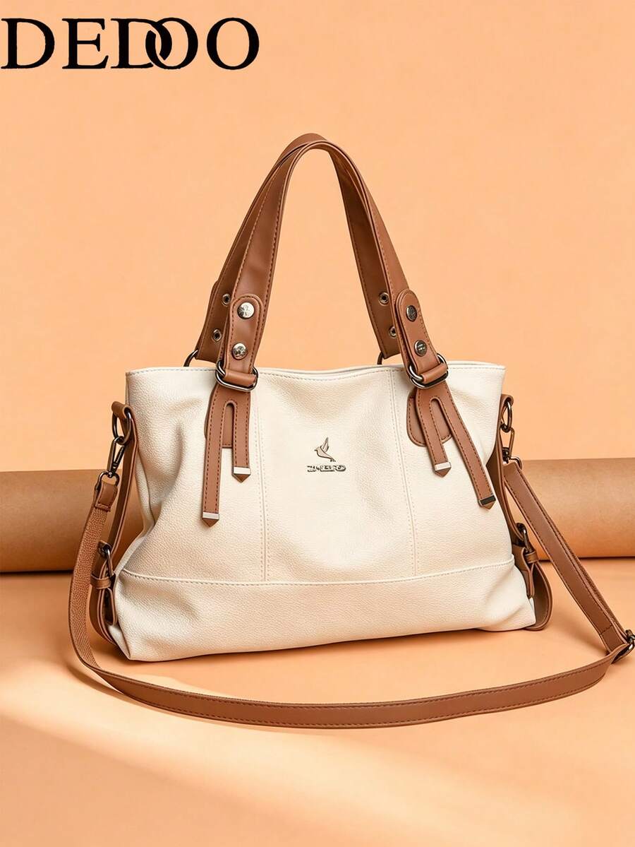 Dedoo Bolso Tote de Textura de Lichi con Bloques de Color, Gran Capacidad, Material de PU Suave, Bolso de Mano con Asa Cruzada, Adecuado para el Desplazamiento Diario y el Trabajo