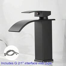 1套新款歐式瀑布浴室洗手盆水龍頭，冷熱水混水龍頭，通用於台上盆與台下盆，適用於居家與飯店，浴室洗手盆水龍頭配件 - 黑色 - 查看 10