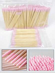 100PCS Double-Ended Cotton Swab Wooden Sticks, Small Tip Dual-Head Nail Polish Remover Sticks, Eyebrow Tattoo Beauty Makeup Cleaning Cotton Swabs, Multifunctional Manicure Nail Art Tools For Press On Nails, 100 Pieces Per Pack - 100pcs-pink - View 11