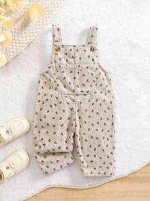 Vintage Thin Striped Floral Corduroy Overalls For Girls, Loose Casual Long Pants For Baby - Beige - View 11