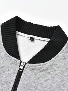 Men's Spring/Autumn Colorblock Patchwork Baseball Collar Varsity Jacket - Grey - View 5