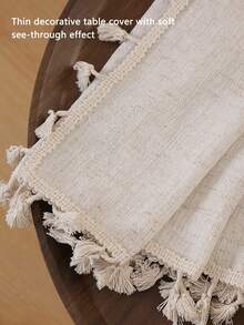 1pc Semi‑See‑Through Lightweight Linen Textured Tablecloth With Tassels, Sheer Thin Farmhouse Rustic Table Cover, Decorative Only, For Kitchen Coffee Table TV Stand, For Daily Holiday Wedding Dinner Party All Seasons - Multicolor - View 6