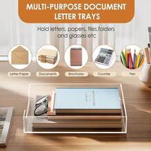 Bandeja de estantería de acrílico, bandeja multifuncional para archivos y caja de almacenamiento de escritorio, para organizar archivos, documentos, revistas, carpetas, cuadernos y artículos de papelería - Adecuado para oficina, hogar. - Multicolor - Ver 3